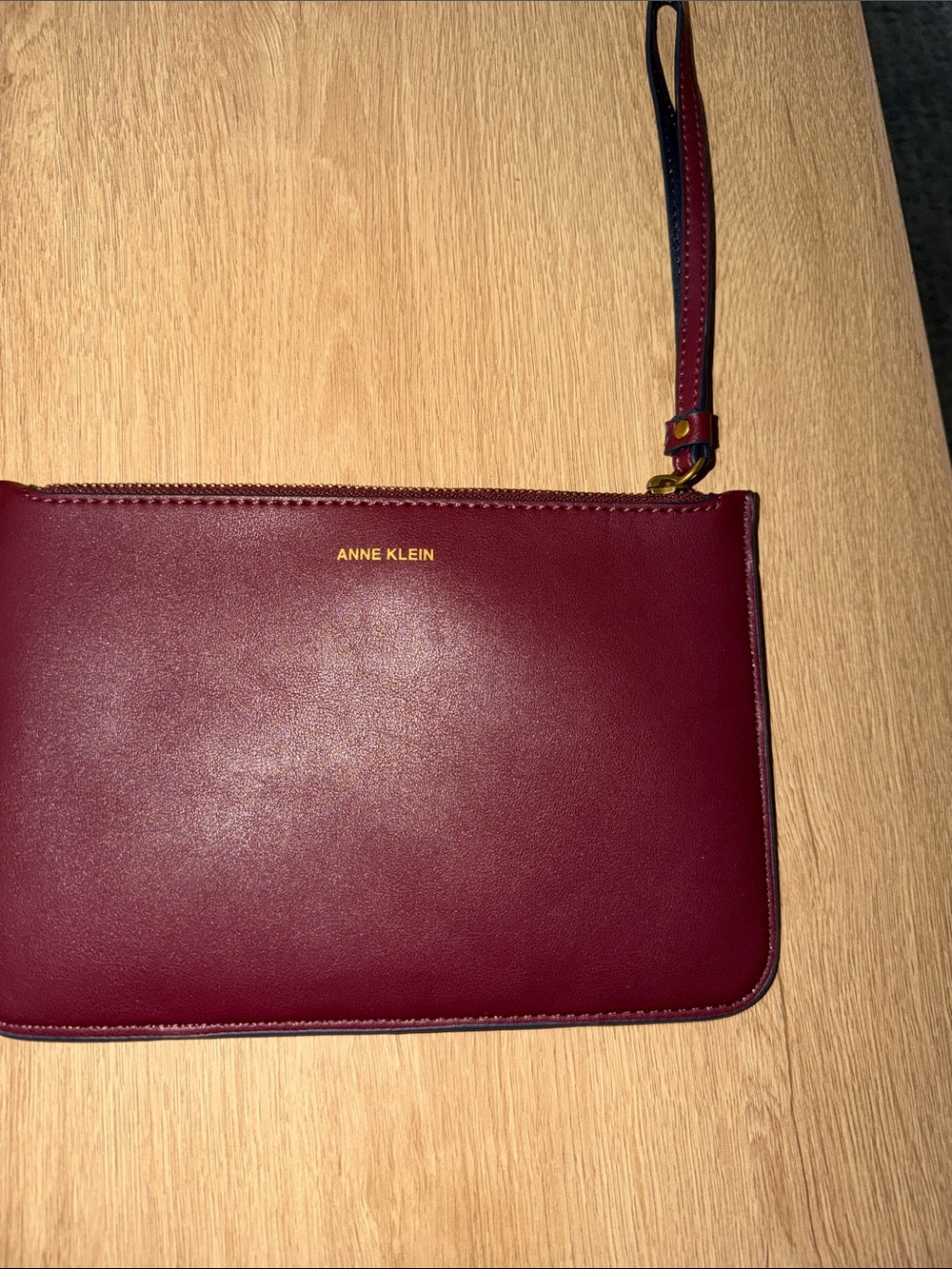Anne Klein Burgundy Faux-Leather Wristlet Clutch with Gold Logo